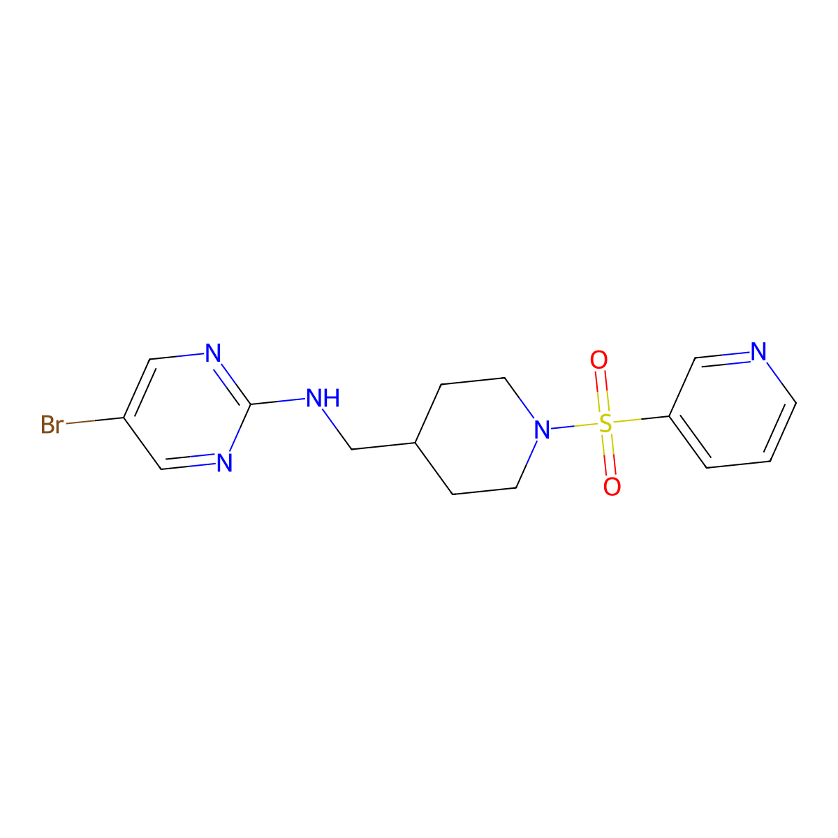 5-bromo-N-{[1-(pyridine-3-sulfonyl)piperidin-4-yl]methyl}pyrimidin-2-amine molecular structure, CAS 2379975-15-0