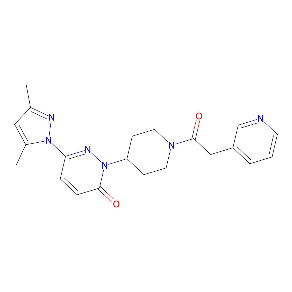 6-(3,5-dimethyl-1H-pyrazol-1-yl)-2-{1-[2-(pyridin-3-yl)acetyl]piperidin-4-yl}-2,3-dihydropyridazin-3-one molecular structure, CAS 2379975-16-1