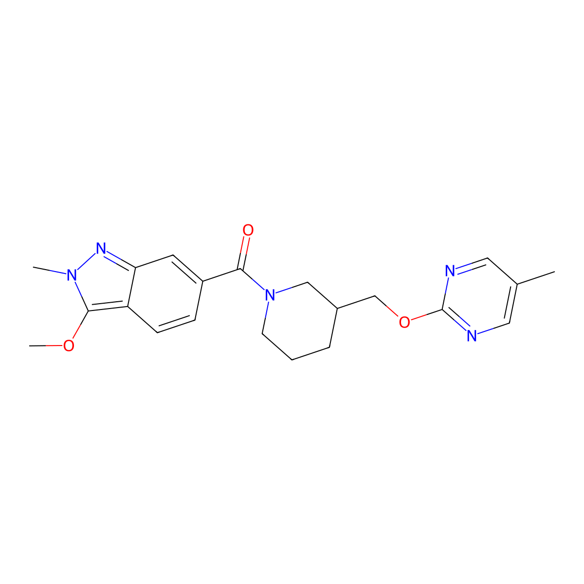 3-methoxy-2-methyl-6-(3-{[(5-methylpyrimidin-2-yl)oxy]methyl}piperidine-1-carbonyl)-2H-indazole molecular structure, CAS 2379975-18-3