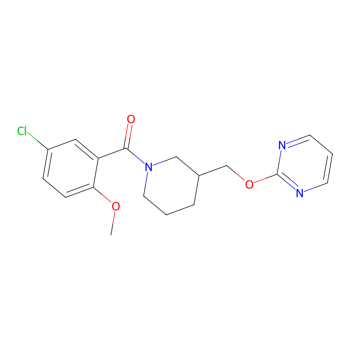 2-{[1-(5-Chloro-2-methoxybenzoyl)piperidin-3-yl]methoxy}pyrimidine molecular structure, CAS 2379975-21-8