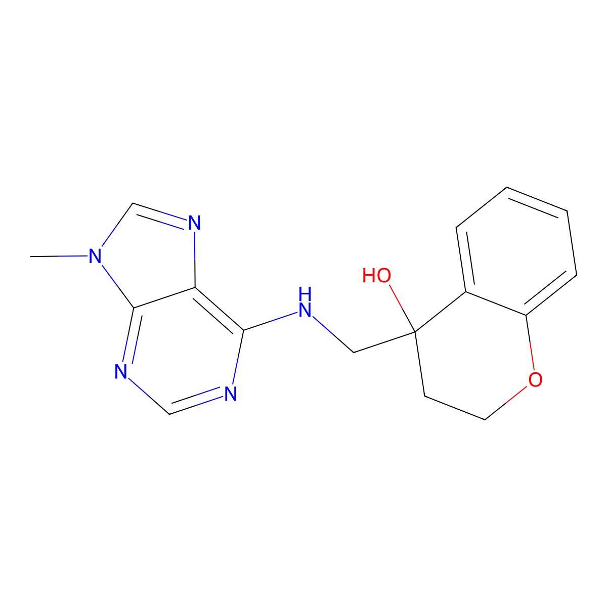 4-{[(9-methyl-9H-purin-6-yl)amino]methyl}-3,4-dihydro-2H-1-benzopyran-4-ol molecular structure, CAS 2379975-22-9