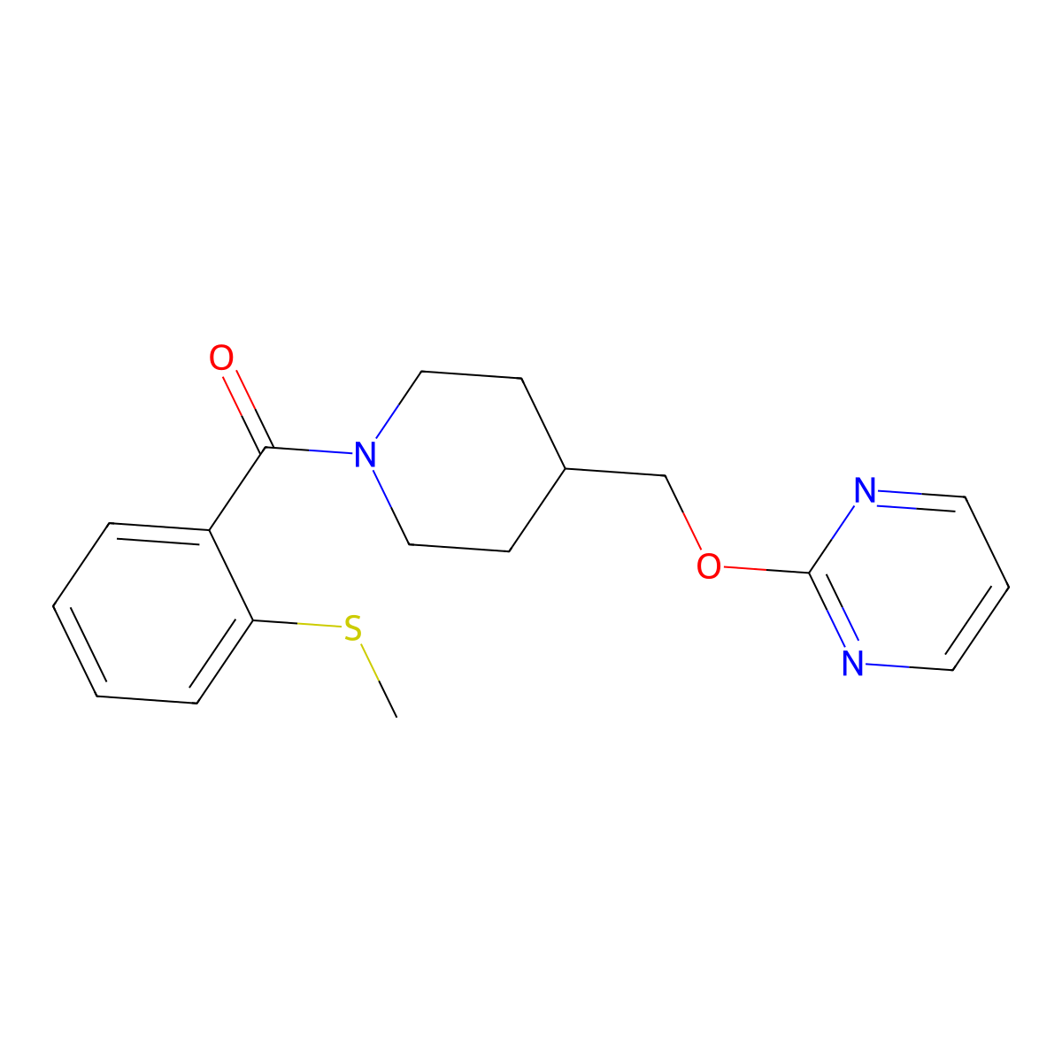 2-({1-[2-(Methylsulfanyl)benzoyl]piperidin-4-yl}methoxy)pyrimidine molecular structure, CAS 2379975-25-2
