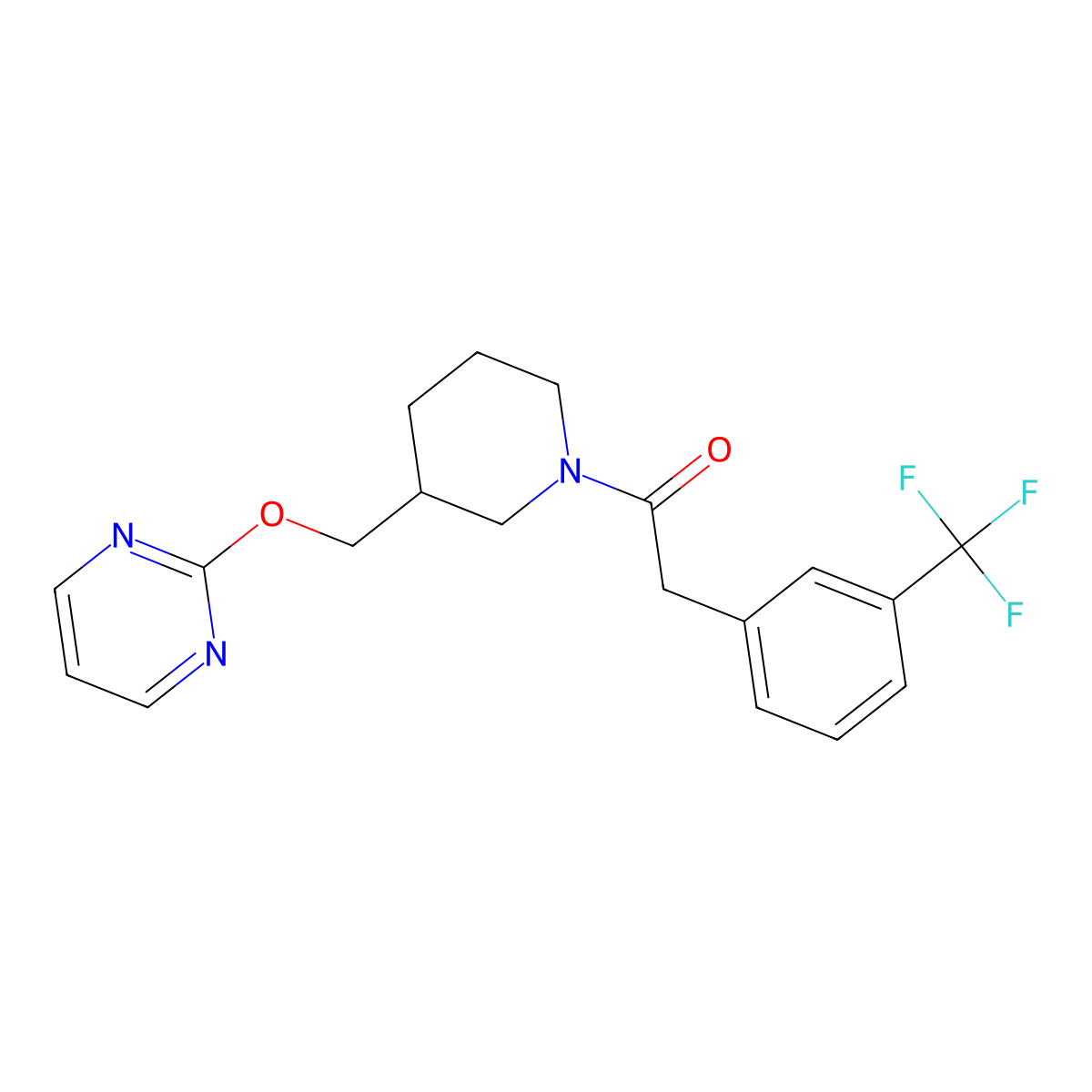 1-{3-[(Pyrimidin-2-yloxy)methyl]piperidin-1-yl}-2-[3-(trifluoromethyl)phenyl]ethan-1-one molecular structure, CAS 2379975-33-2