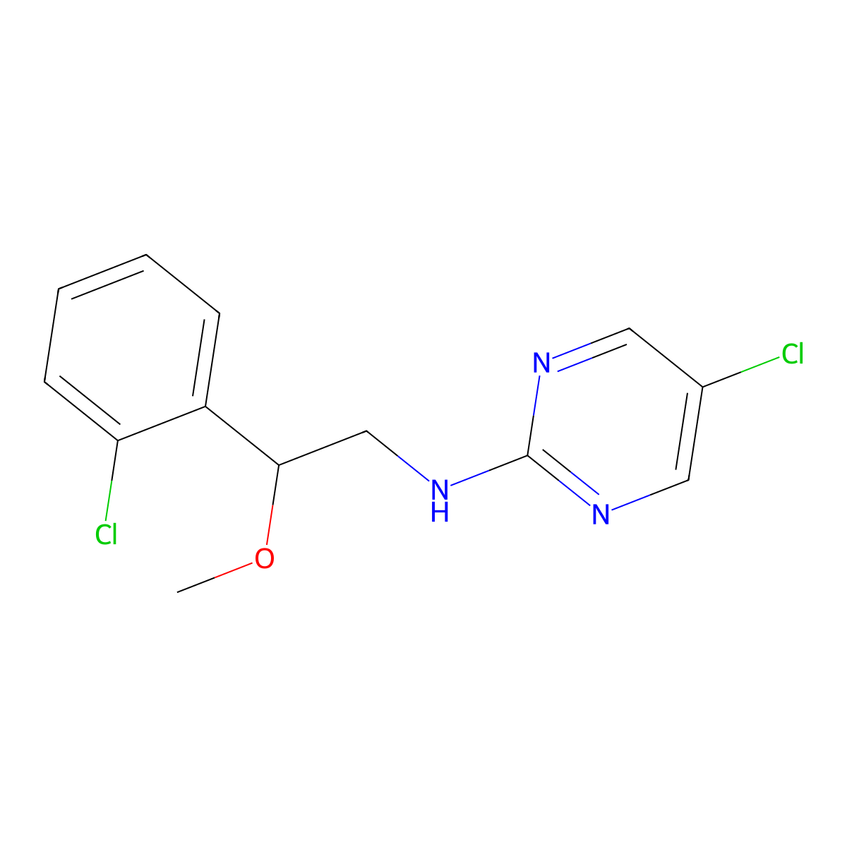 5-Chloro-N-[2-(2-chlorophenyl)-2-methoxyethyl]pyrimidin-2-amine molecular structure, CAS 2379975-38-7