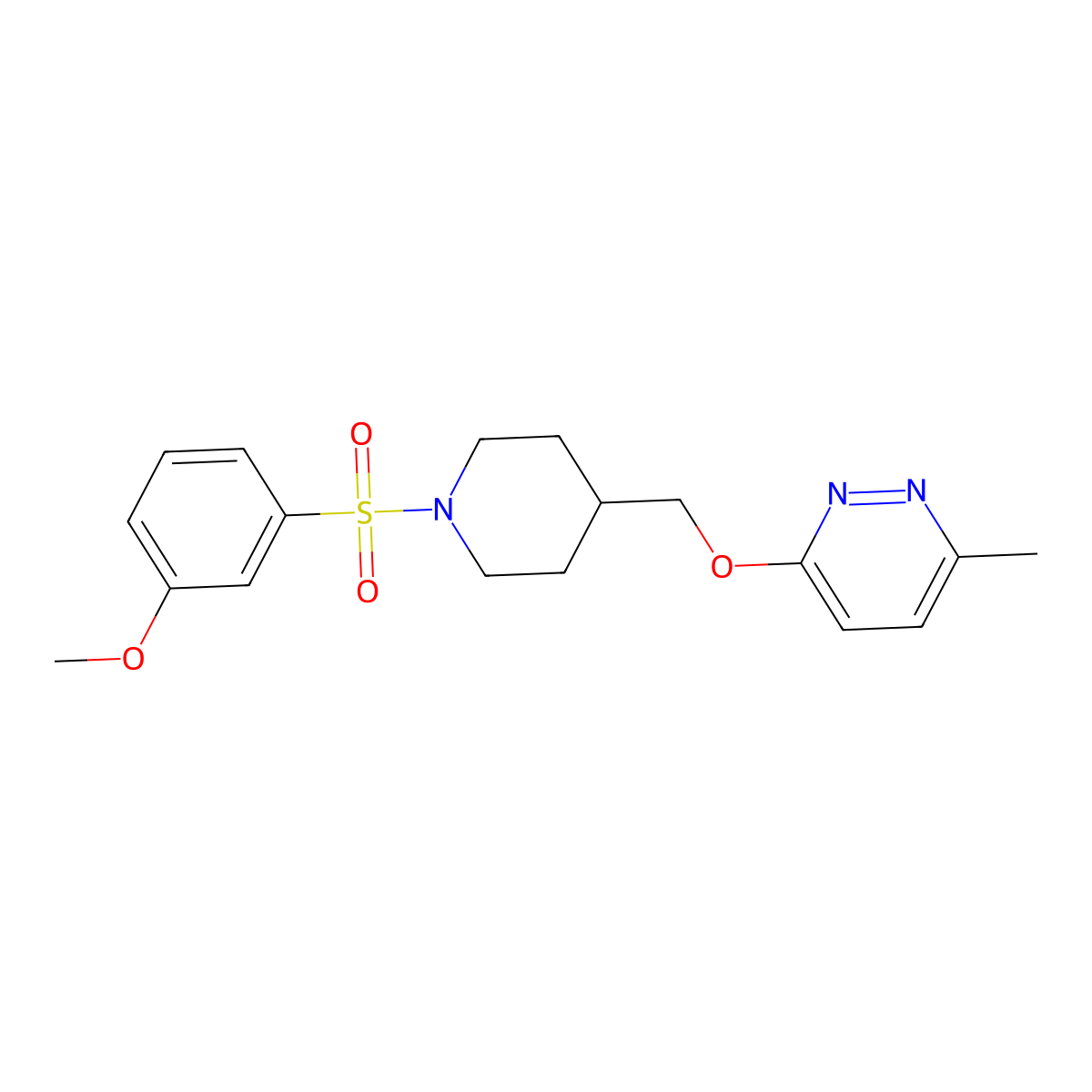 3-{[1-(3-Methoxybenzenesulfonyl)piperidin-4-yl]methoxy}-6-methylpyridazine molecular structure, CAS 2379975-43-4