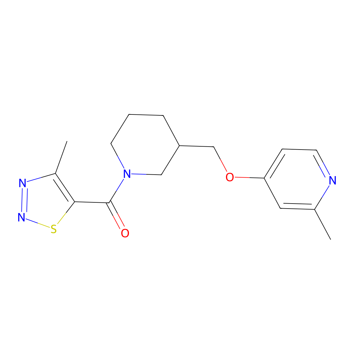 2-Methyl-4-{[1-(4-methyl-1,2,3-thiadiazole-5-carbonyl)piperidin-3-yl]methoxy}pyridine molecular structure, CAS 2379975-47-8
