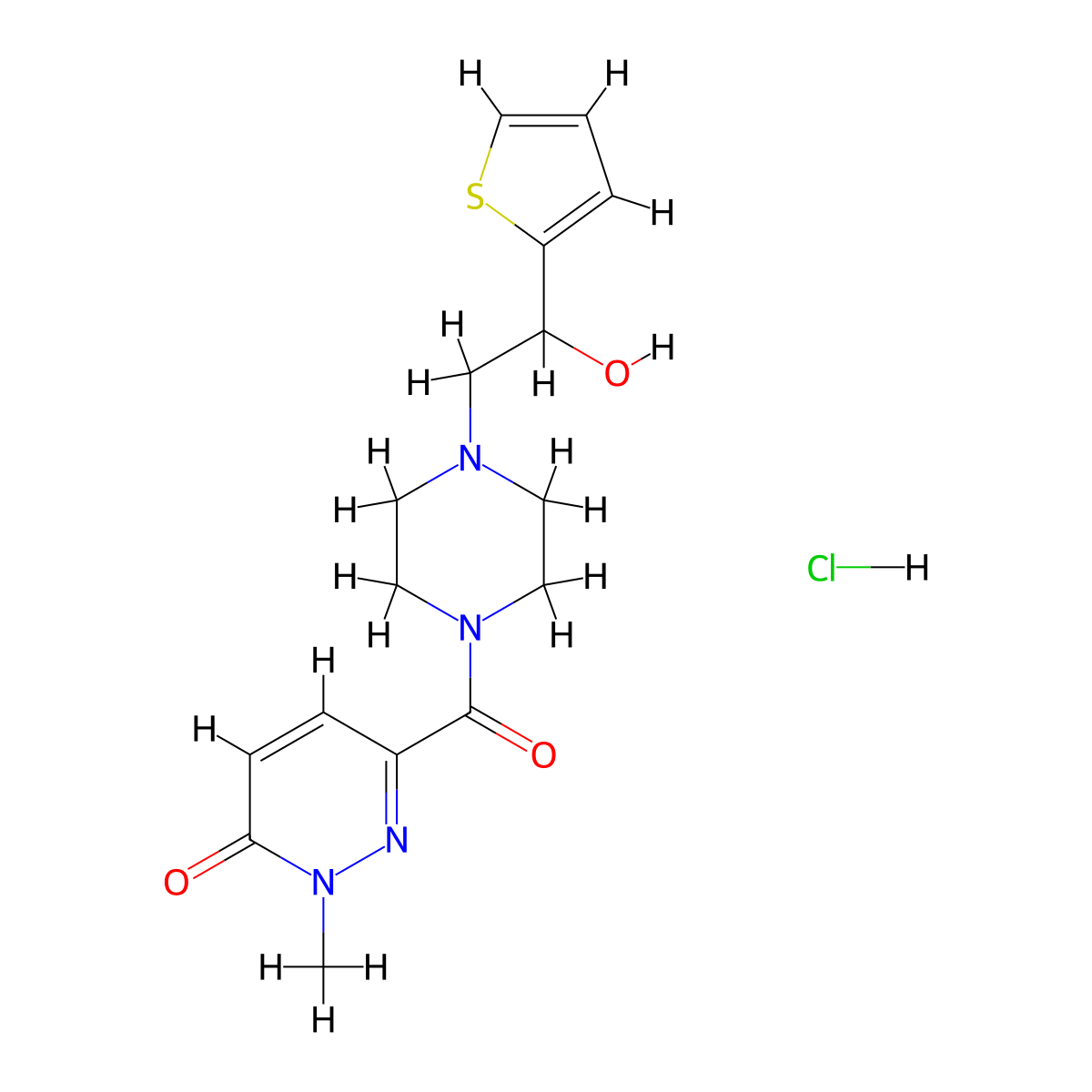 6-{4-[2-Hydroxy-2-(thiophen-2-yl)ethyl]piperazine-1-carbonyl}-2-methyl-2,3-dihydropyridazin-3-one hydrochloride molecular structure, CAS 2379975-51-4