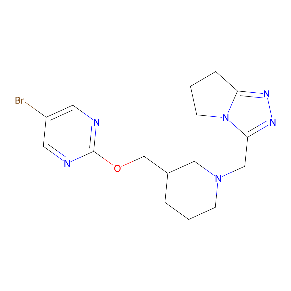 5-bromo-2-{[1-({5H,6H,7H-pyrrolo[2,1-c][1,2,4]triazol-3-yl}methyl)piperidin-3-yl]methoxy}pyrimidine molecular structure, CAS 2379975-53-6