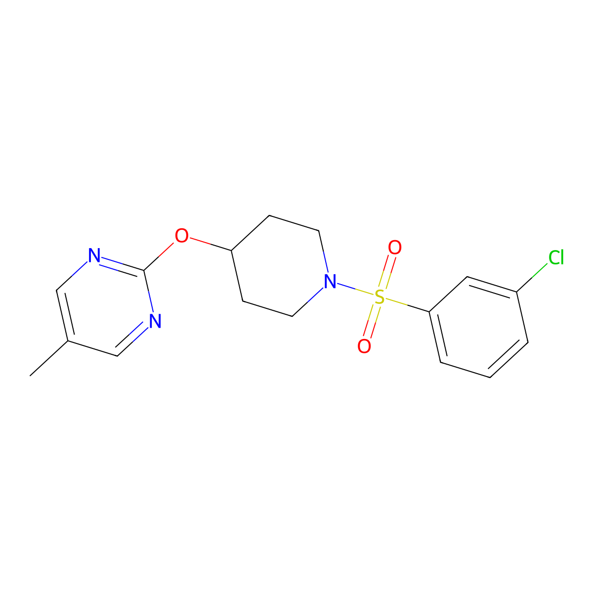 2-{[1-(3-Chlorobenzenesulfonyl)piperidin-4-yl]oxy}-5-methylpyrimidine molecular structure, CAS 2379975-56-9