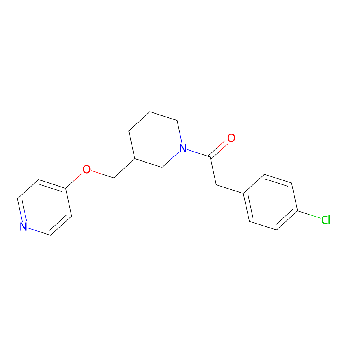 2-(4-Chlorophenyl)-1-{3-[(pyridin-4-yloxy)methyl]piperidin-1-yl}ethan-1-one molecular structure, CAS 2379975-57-0