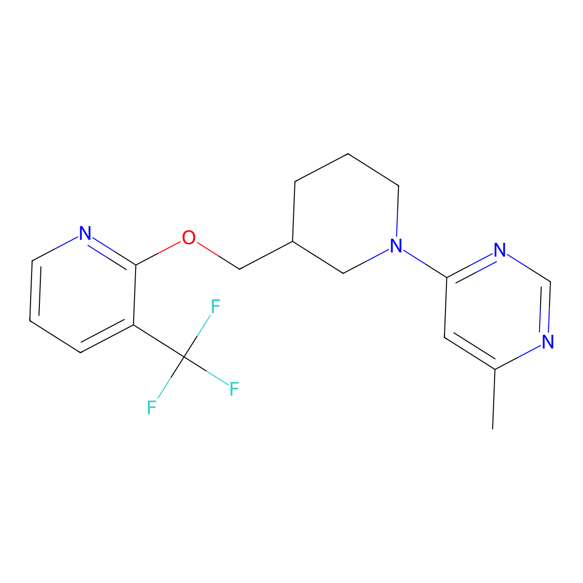 4-Methyl-6-[3-({[3-(trifluoromethyl)pyridin-2-yl]oxy}methyl)piperidin-1-yl]pyrimidine molecular structure, CAS 2379975-58-1