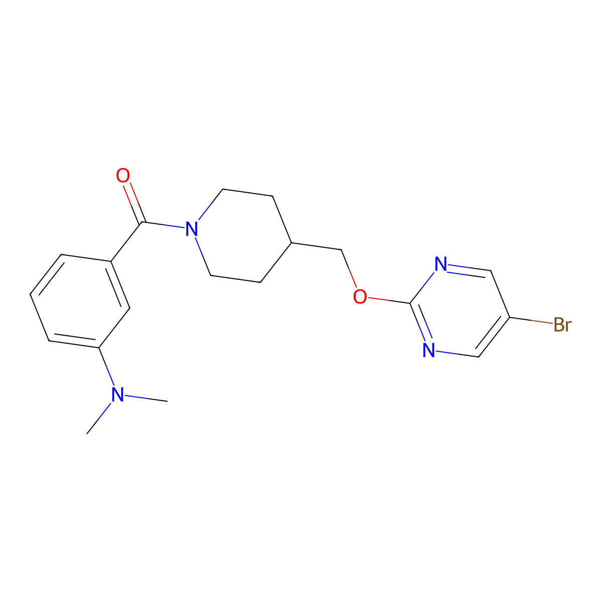 3-(4-{[(5-bromopyrimidin-2-yl)oxy]methyl}piperidine-1-carbonyl)-N,N-dimethylaniline molecular structure, CAS 2379975-59-2