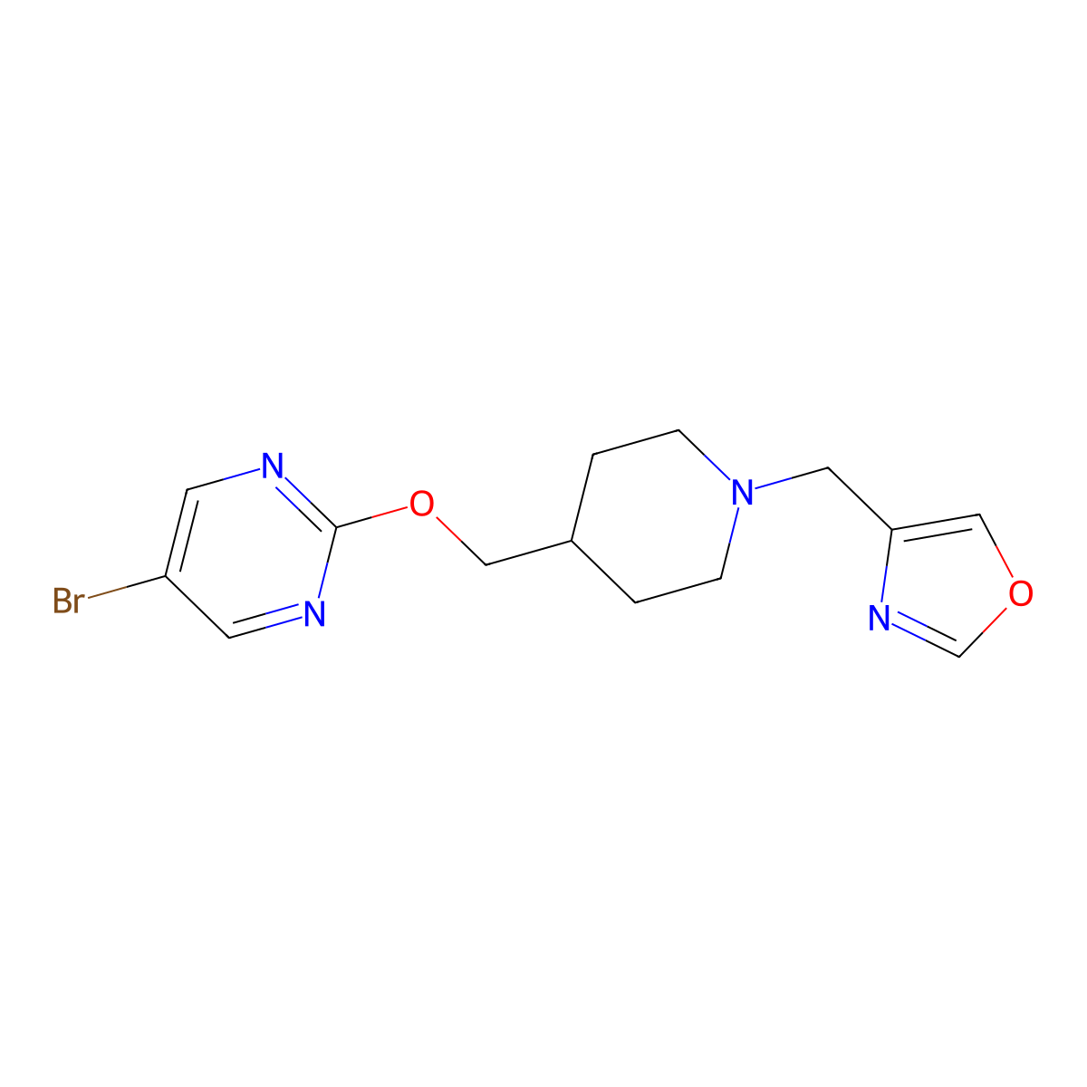 5-Bromo-2-({1-[(1,3-oxazol-4-yl)methyl]piperidin-4-yl}methoxy)pyrimidine molecular structure, CAS 2379975-61-6