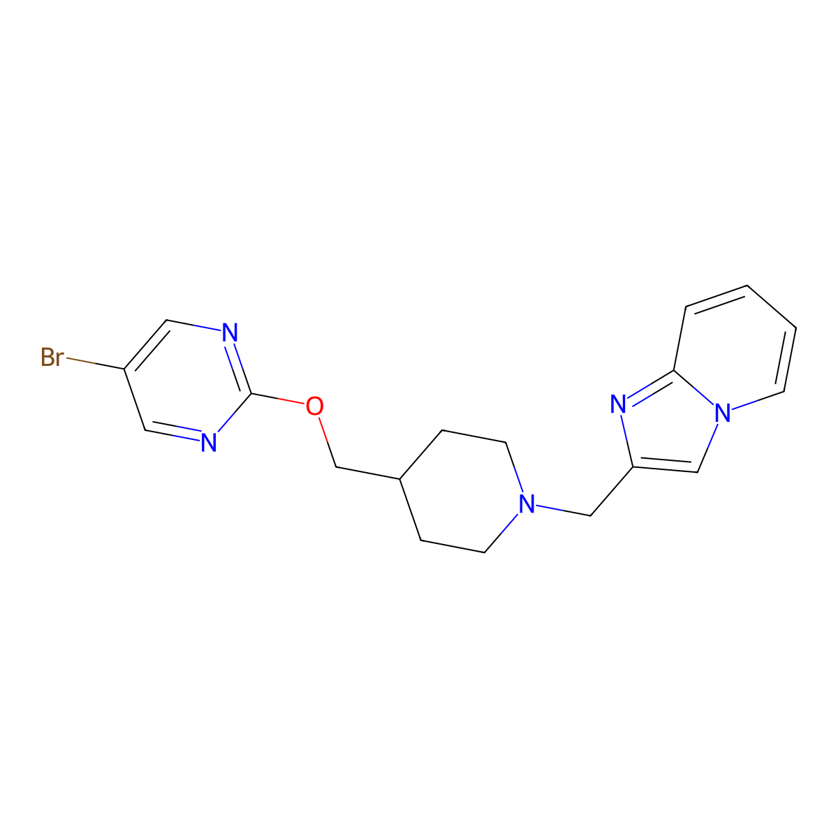 5-Bromo-2-{[1-({imidazo[1,2-a]pyridin-2-yl}methyl)piperidin-4-yl]methoxy}pyrimidine molecular structure, CAS 2379975-63-8
