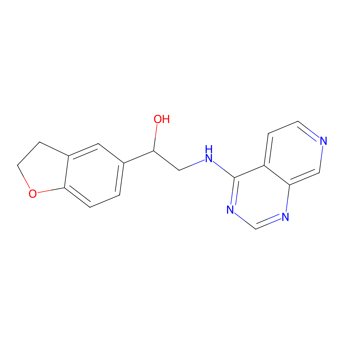 1-(2,3-Dihydro-1-benzofuran-5-yl)-2-({pyrido[3,4-d]pyrimidin-4-yl}amino)ethan-1-ol molecular structure, CAS 2379975-66-1