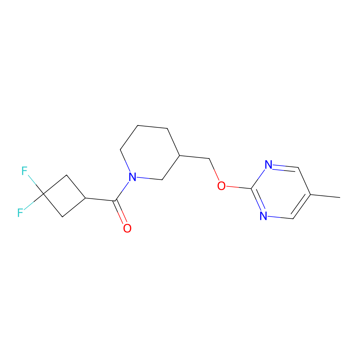 2-{[1-(3,3-Difluorocyclobutanecarbonyl)piperidin-3-yl]methoxy}-5-methylpyrimidine molecular structure, CAS 2379975-69-4