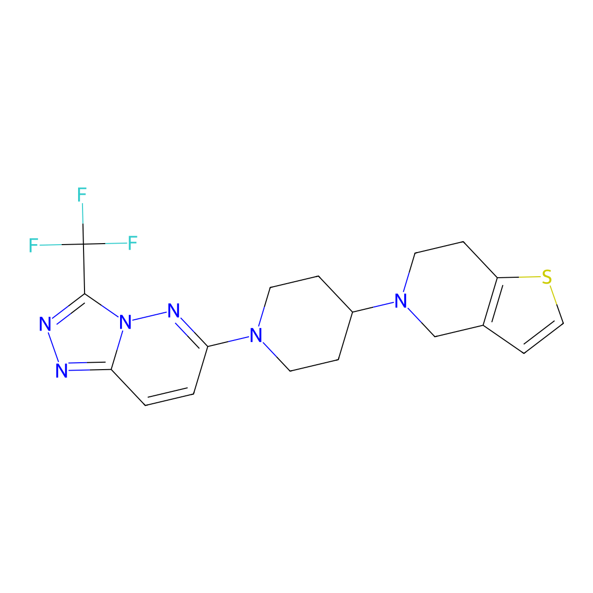4-{4H,5H,6H,7H-thieno[3,2-c]pyridin-5-yl}-1-[3-(trifluoromethyl)-[1,2,4]triazolo[4,3-b]pyridazin-6-yl]piperidine molecular structure, CAS 2379975-70-7