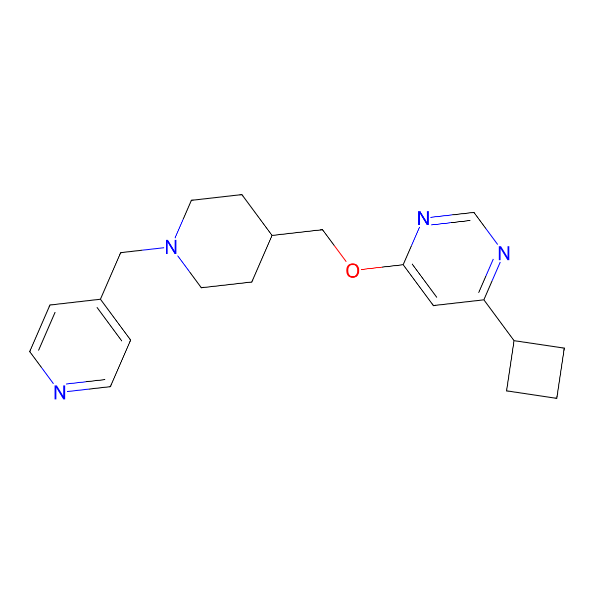 4-Cyclobutyl-6-({1-[(pyridin-4-yl)methyl]piperidin-4-yl}methoxy)pyrimidine molecular structure, CAS 2379975-74-1