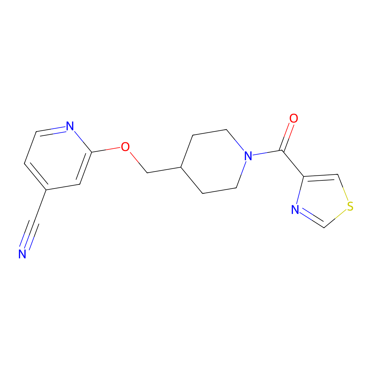 2-[[1-(1,3-Thiazole-4-carbonyl)piperidin-4-yl]methoxy]pyridine-4-carbonitrile molecular structure, CAS 2379975-75-2