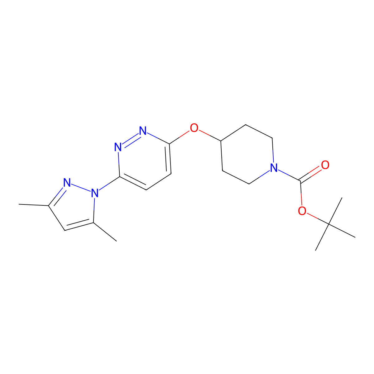 tert-butyl 4-{[6-(3,5-dimethyl-1H-pyrazol-1-yl)pyridazin-3-yl]oxy}piperidine-1-carboxylate molecular structure, CAS 2379975-76-3