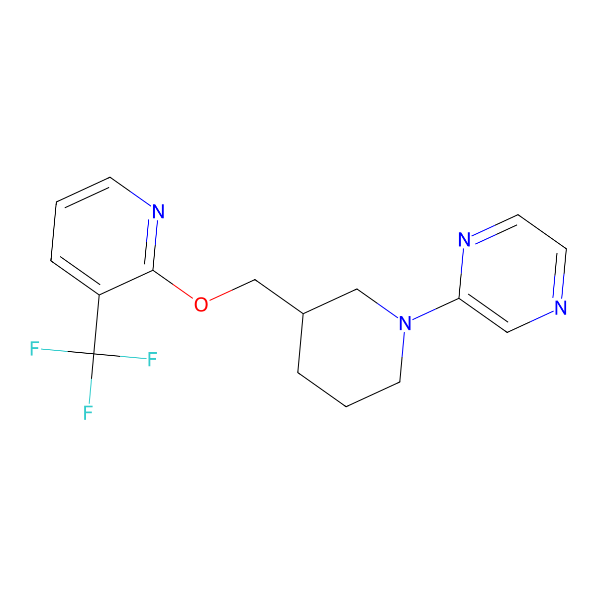 2-[3-({[3-(Trifluoromethyl)pyridin-2-yl]oxy}methyl)piperidin-1-yl]pyrazine molecular structure, CAS 2379975-77-4
