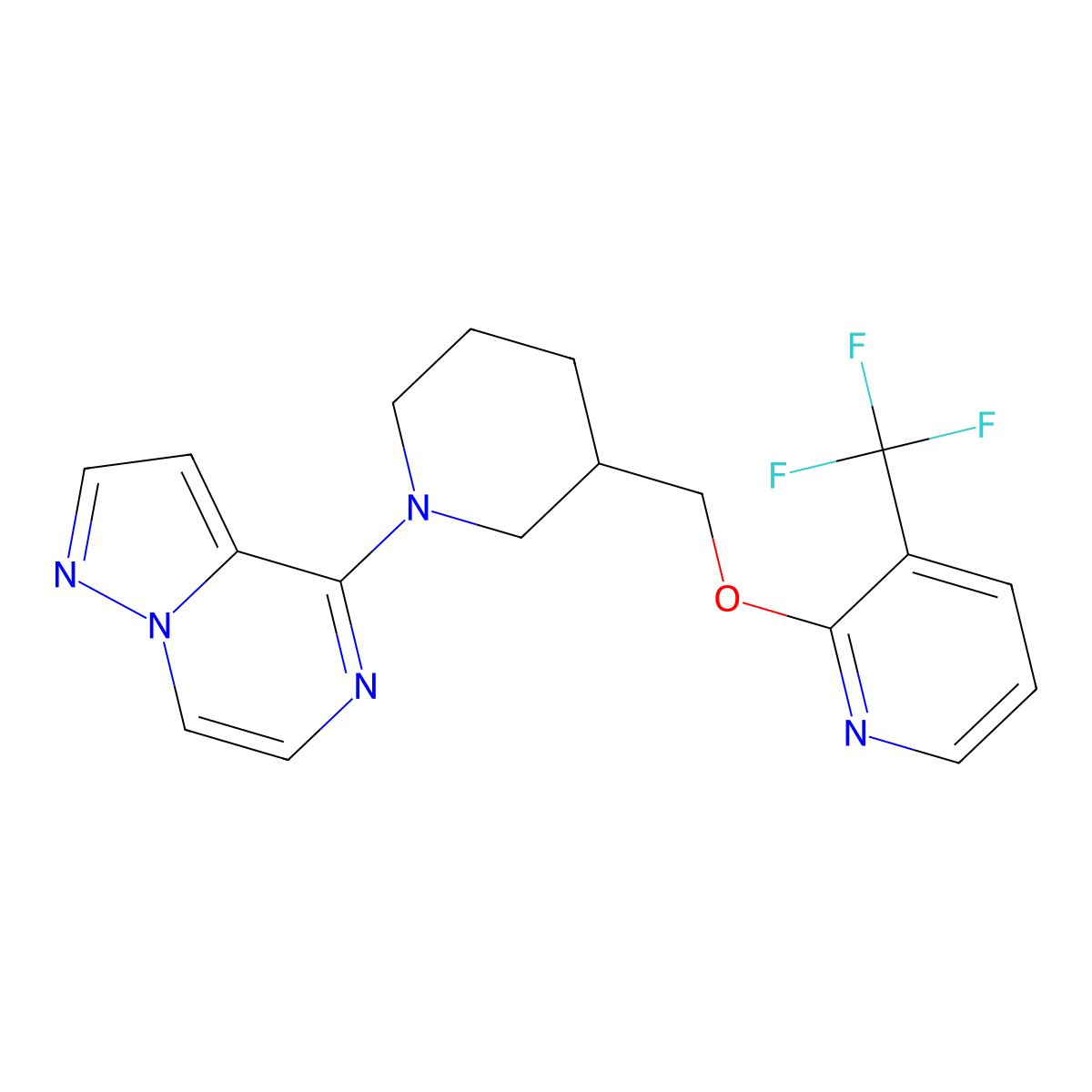 2-[(1-{Pyrazolo[1,5-a]pyrazin-4-yl}piperidin-3-yl)methoxy]-3-(trifluoromethyl)pyridine molecular structure, CAS 2379975-78-5