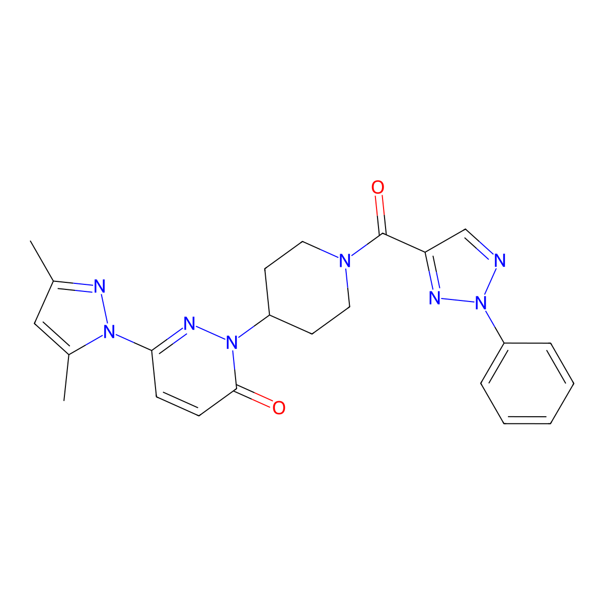 6-(3,5-dimethyl-1H-pyrazol-1-yl)-2-[1-(2-phenyl-2H-1,2,3-triazole-4-carbonyl)piperidin-4-yl]-2,3-dihydropyridazin-3-one molecular structure, CAS 2379975-83-2