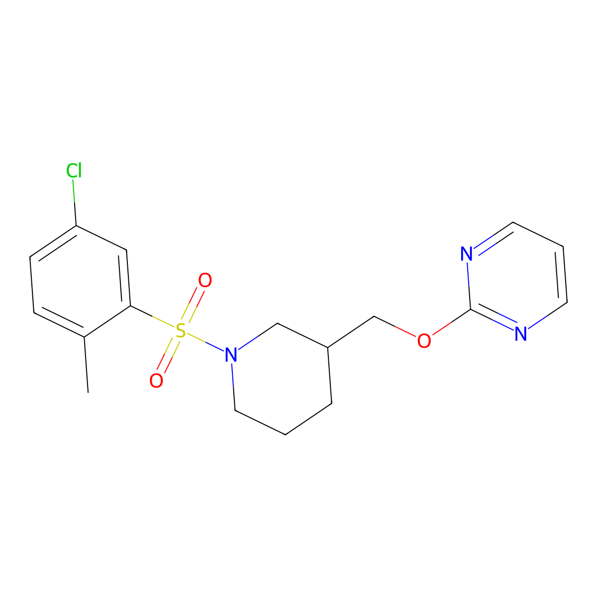 2-{[1-(5-Chloro-2-methylbenzenesulfonyl)piperidin-3-yl]methoxy}pyrimidine molecular structure, CAS 2379975-86-5
