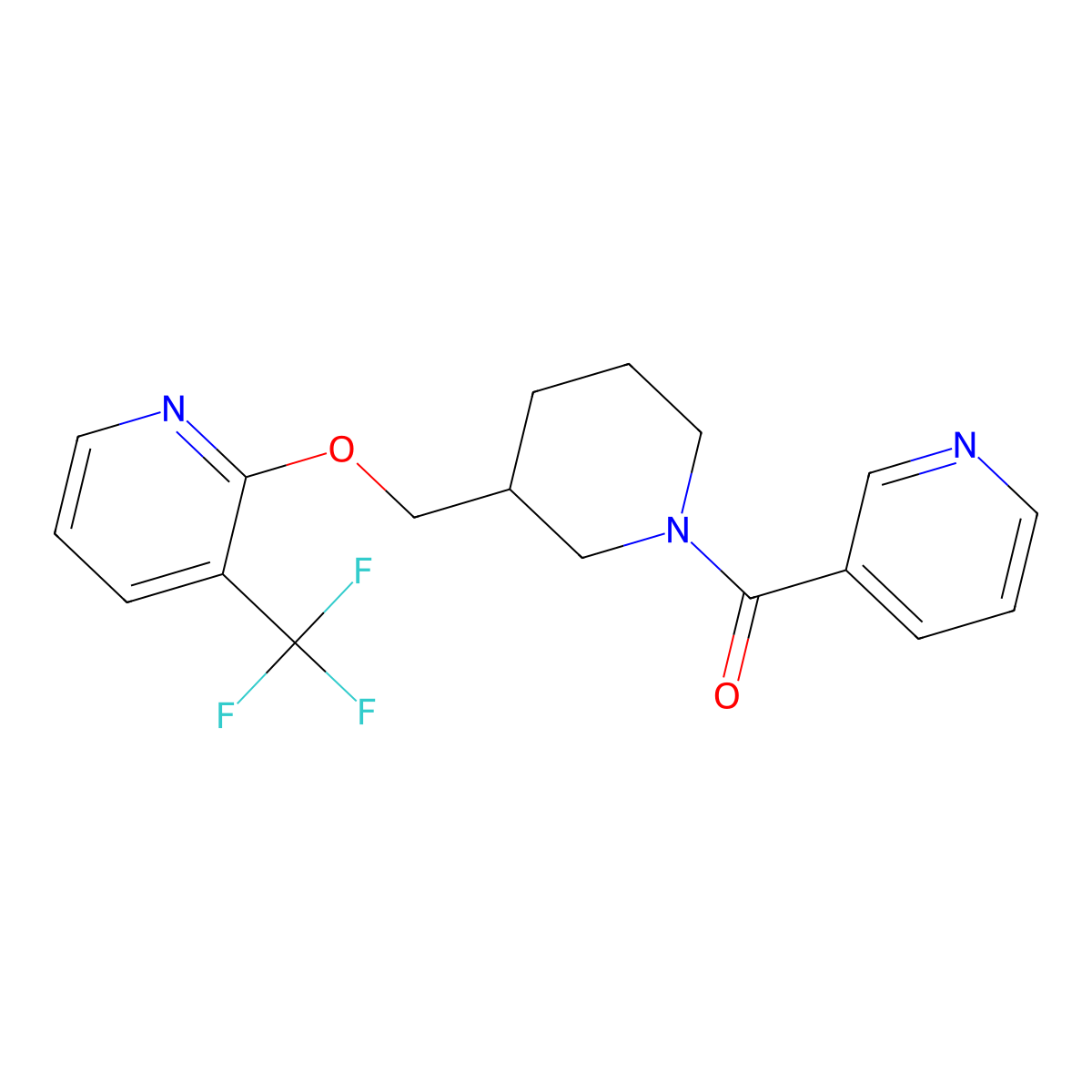 2-{[1-(Pyridine-3-carbonyl)piperidin-3-yl]methoxy}-3-(trifluoromethyl)pyridine molecular structure, CAS 2379976-00-6