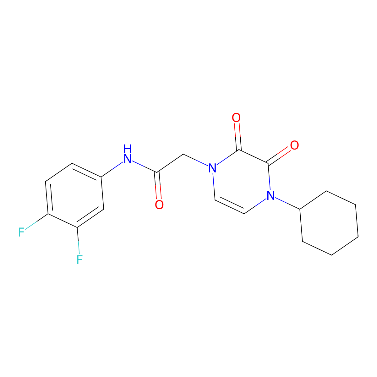 2-(4-Cyclohexyl-2,3-dioxopyrazin-1-yl)-N-(3,4-difluorophenyl)acetamide molecular structure, CAS 2379976-02-8