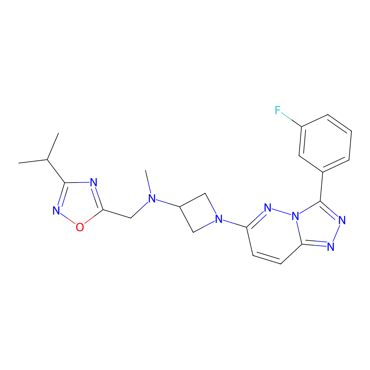 1-[3-(3-fluorophenyl)-[1,2,4]triazolo[4,3-b]pyridazin-6-yl]-N-methyl-N-{[3-(propan-2-yl)-1,2,4-oxadiazol-5-yl]methyl}azetidin-3-amine molecular structure, CAS 2379976-04-0