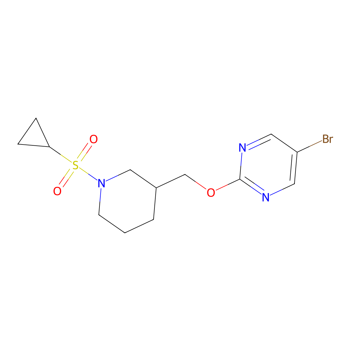 5-Bromo-2-{[1-(cyclopropanesulfonyl)piperidin-3-yl]methoxy}pyrimidine molecular structure, CAS 2379976-07-3