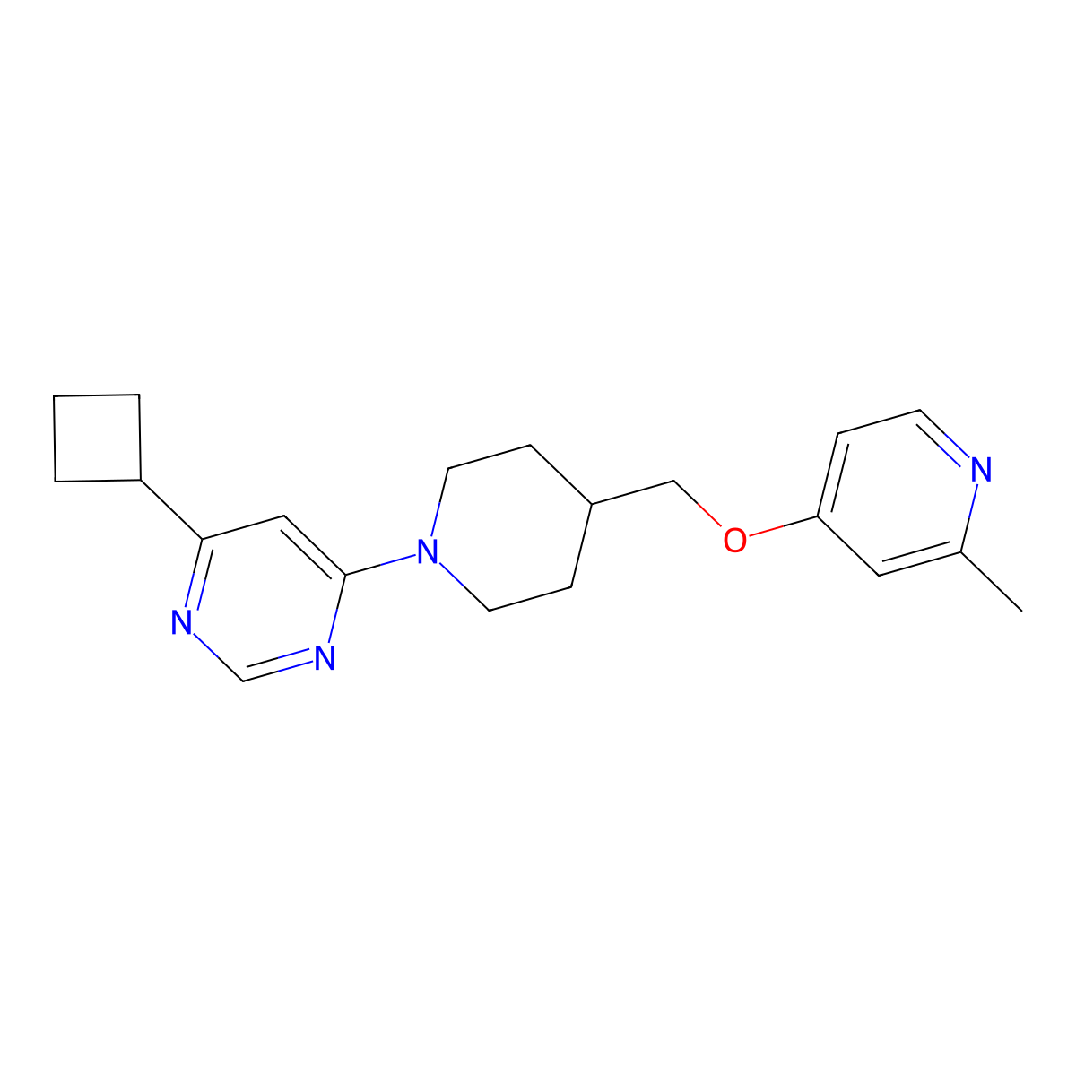 4-Cyclobutyl-6-(4-{[(2-methylpyridin-4-yl)oxy]methyl}piperidin-1-yl)pyrimidine molecular structure, CAS 2379976-14-2