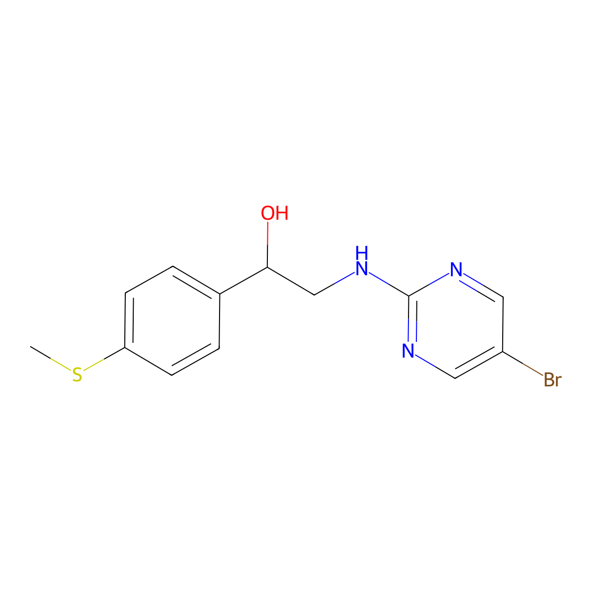 2-[(5-Bromopyrimidin-2-yl)amino]-1-[4-(methylsulfanyl)phenyl]ethan-1-ol molecular structure, CAS 2379976-16-4