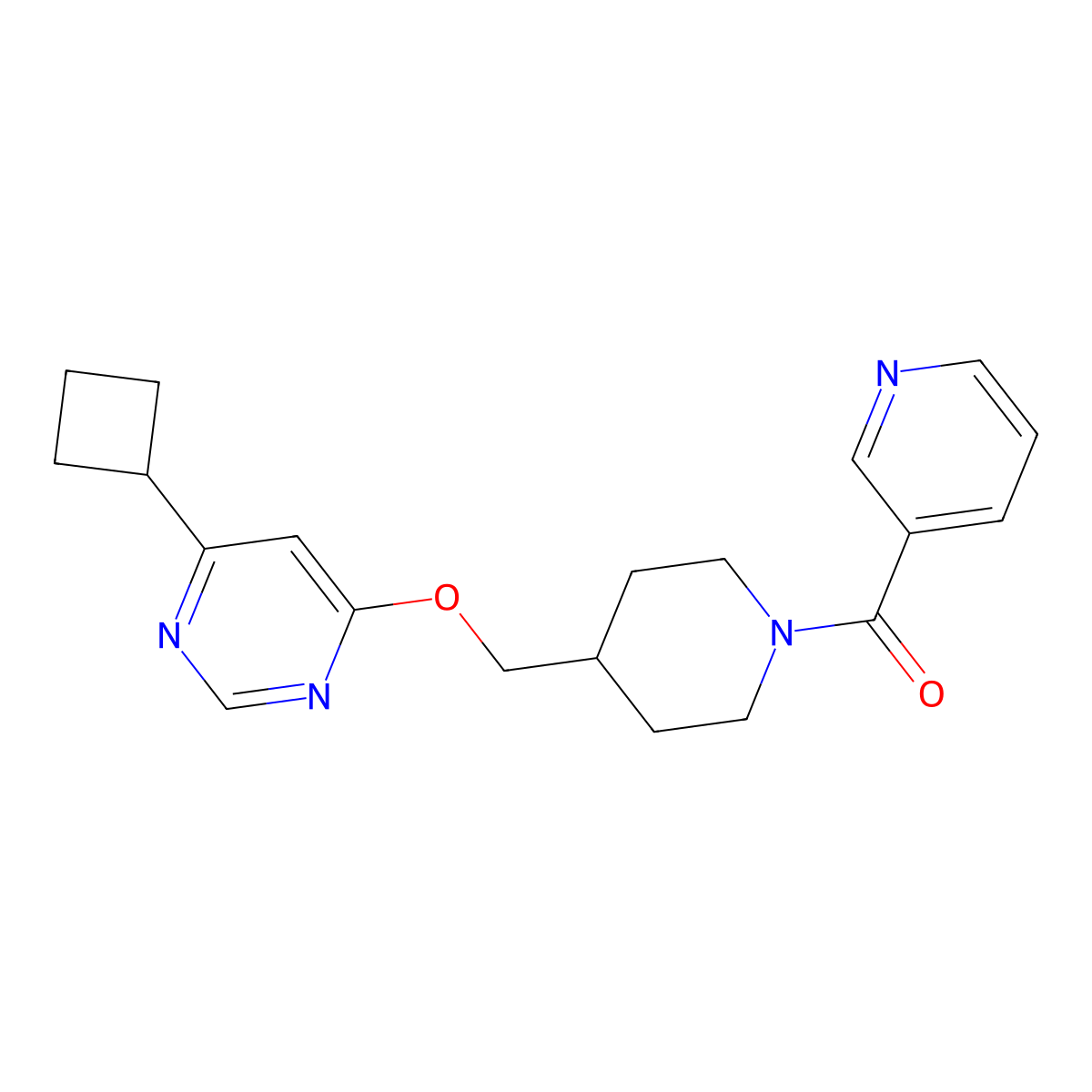 4-Cyclobutyl-6-{[1-(pyridine-3-carbonyl)piperidin-4-yl]methoxy}pyrimidine molecular structure, CAS 2379976-17-5