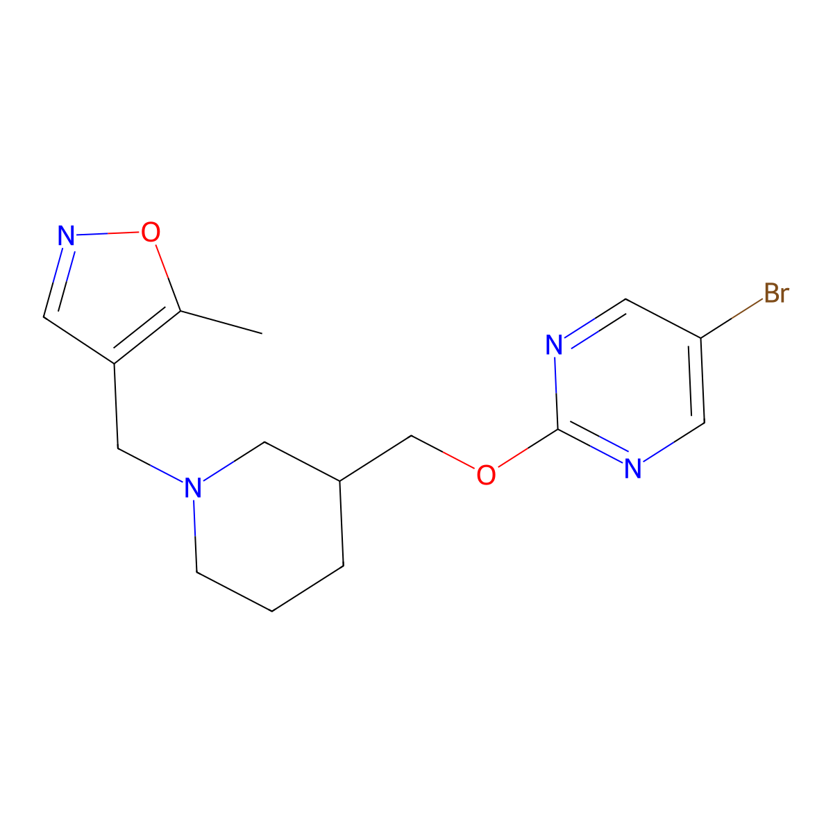 5-Bromo-2-({1-[(5-methyl-1,2-oxazol-4-yl)methyl]piperidin-3-yl}methoxy)pyrimidine molecular structure, CAS 2379976-21-1