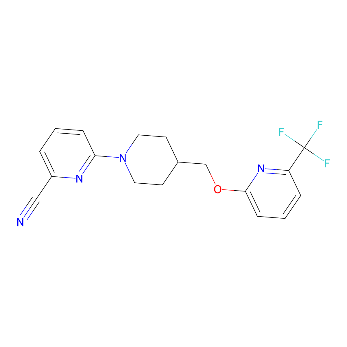 6-[4-({[6-(Trifluoromethyl)pyridin-2-yl]oxy}methyl)piperidin-1-yl]pyridine-2-carbonitrile molecular structure, CAS 2379976-27-7