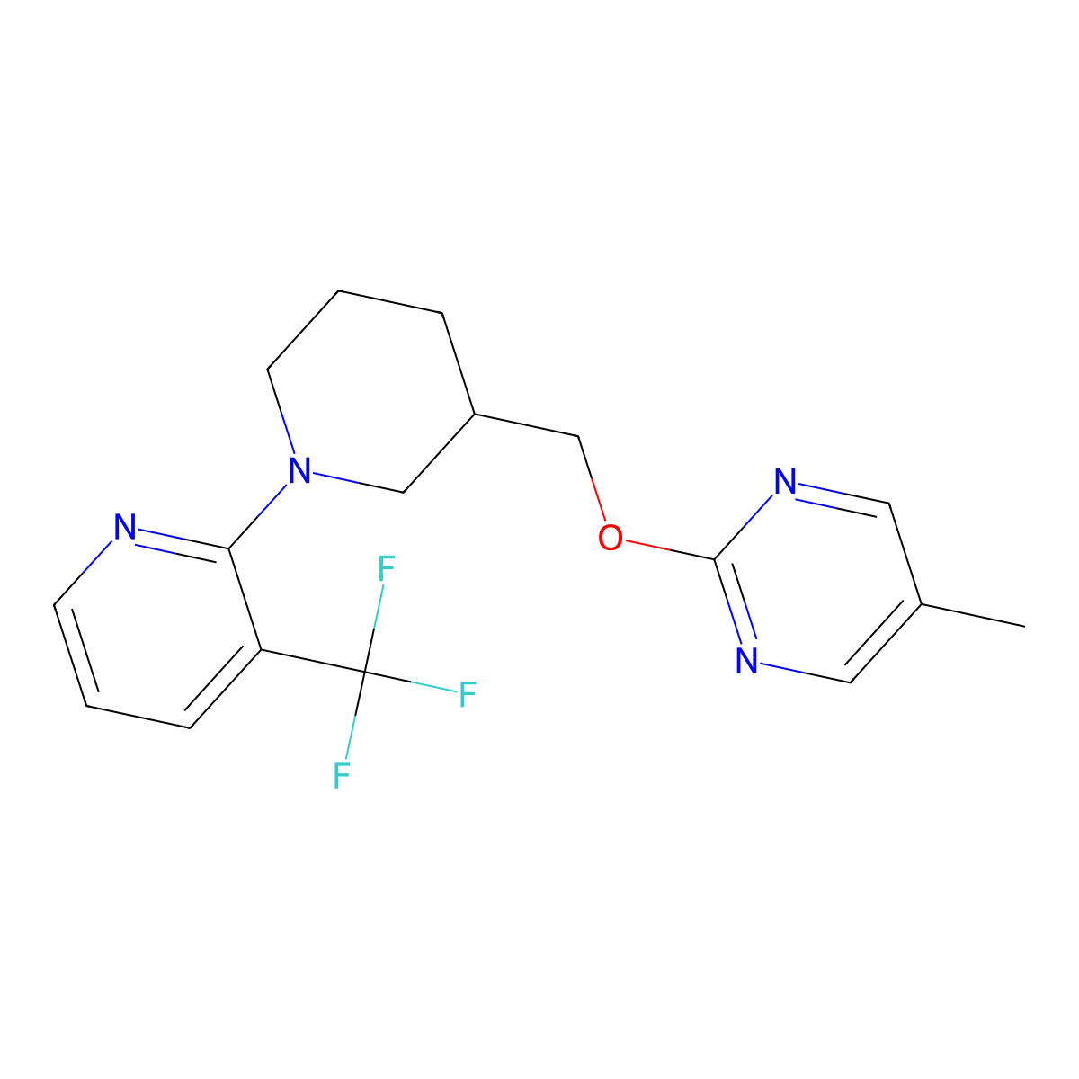 5-Methyl-2-({1-[3-(trifluoromethyl)pyridin-2-yl]piperidin-3-yl}methoxy)pyrimidine molecular structure, CAS 2379976-30-2