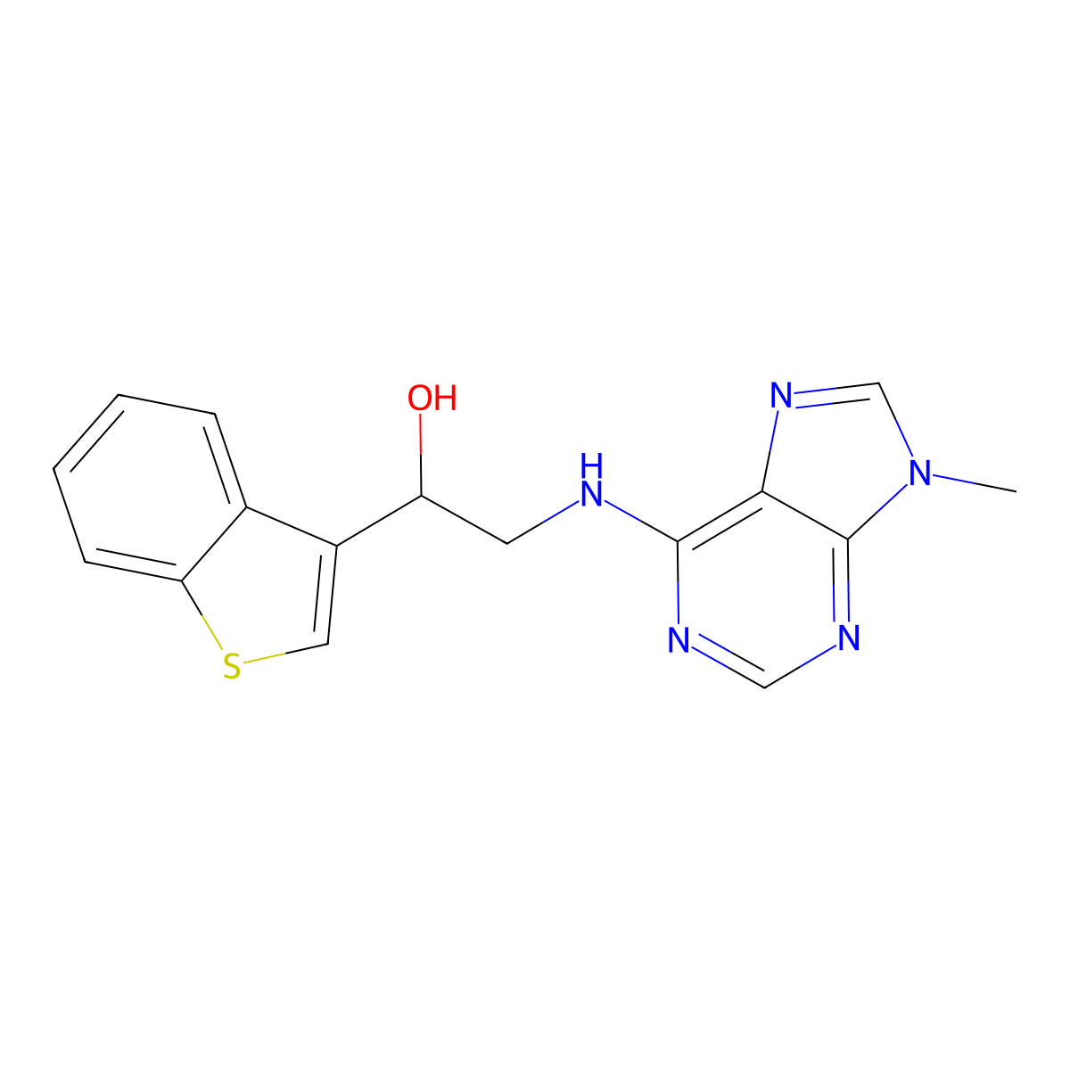 1-(1-benzothiophen-3-yl)-2-[(9-methyl-9H-purin-6-yl)amino]ethan-1-ol molecular structure, CAS 2379976-34-6