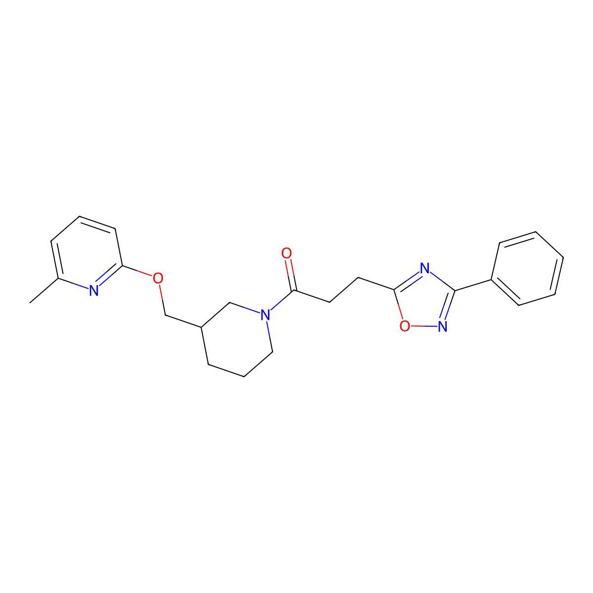 1-(3-{[(6-Methylpyridin-2-yl)oxy]methyl}piperidin-1-yl)-3-(3-phenyl-1,2,4-oxadiazol-5-yl)propan-1-one molecular structure, CAS 2379976-46-0