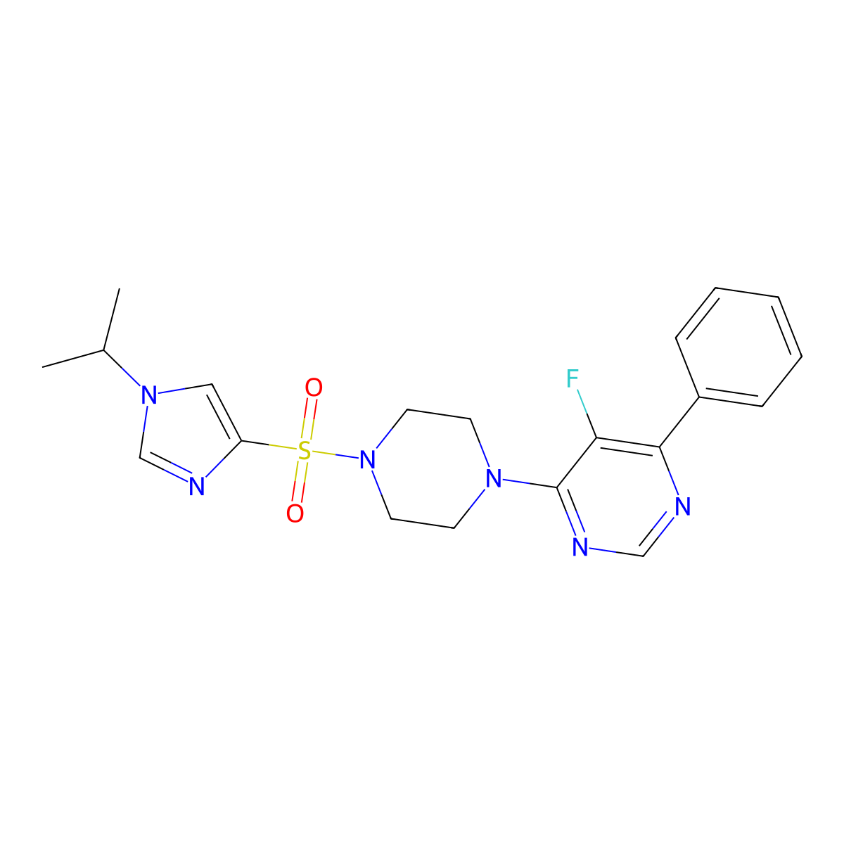 5-fluoro-4-phenyl-6-(4-{[1-(propan-2-yl)-1H-imidazol-4-yl]sulfonyl}piperazin-1-yl)pyrimidine molecular structure, CAS 2379976-48-2