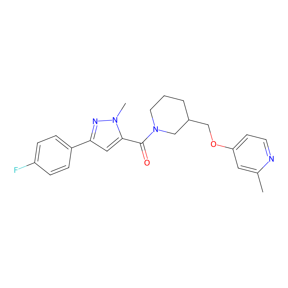 4-({1-[3-(4-fluorophenyl)-1-methyl-1H-pyrazole-5-carbonyl]piperidin-3-yl}methoxy)-2-methylpyridine molecular structure, CAS 2379976-50-6