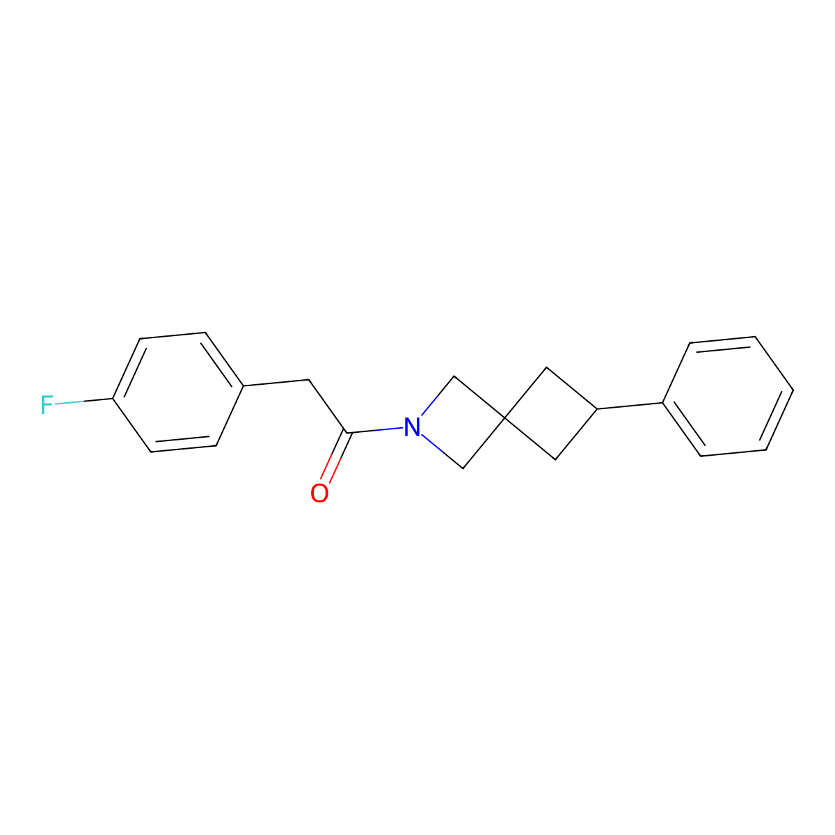 2-(4-Fluorophenyl)-1-{6-phenyl-2-azaspiro[3.3]heptan-2-yl}ethan-1-one molecular structure, CAS 2379976-52-8
