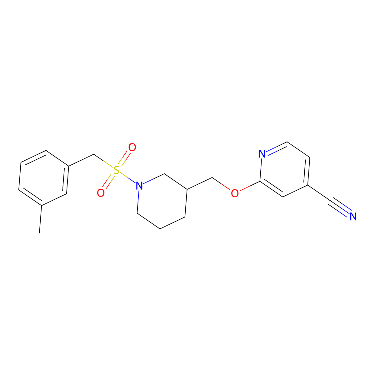 2-({1-[(3-Methylphenyl)methanesulfonyl]piperidin-3-yl}methoxy)pyridine-4-carbonitrile molecular structure, CAS 2379976-54-0