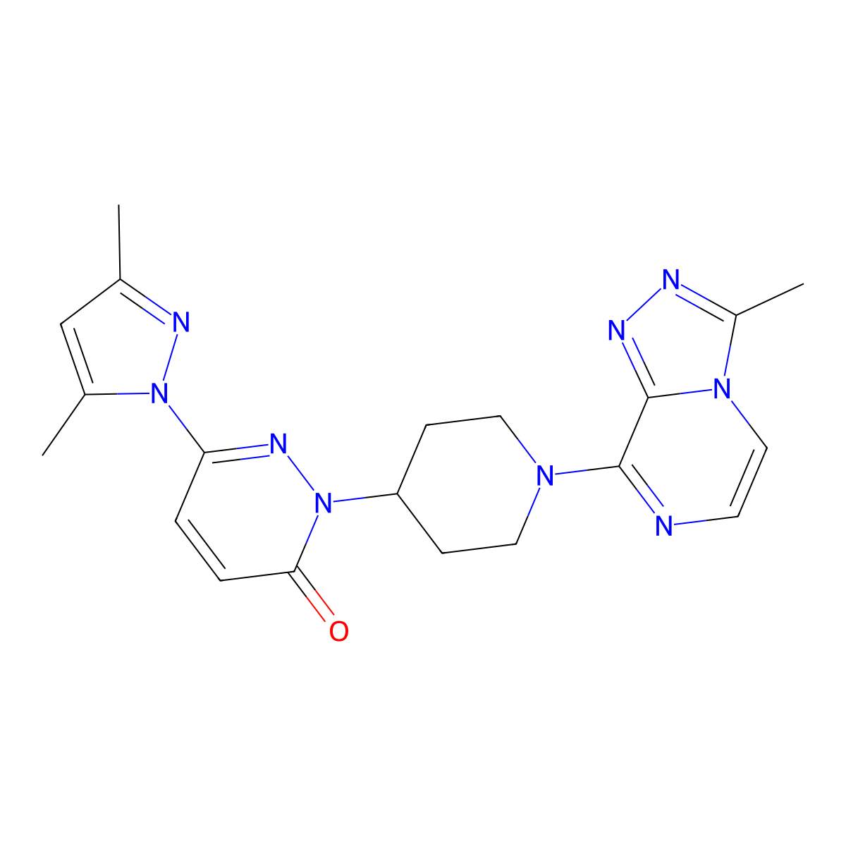 6-(3,5-dimethyl-1H-pyrazol-1-yl)-2-(1-{3-methyl-[1,2,4]triazolo[4,3-a]pyrazin-8-yl}piperidin-4-yl)-2,3-dihydropyridazin-3-one molecular structure, CAS 2379976-55-1
