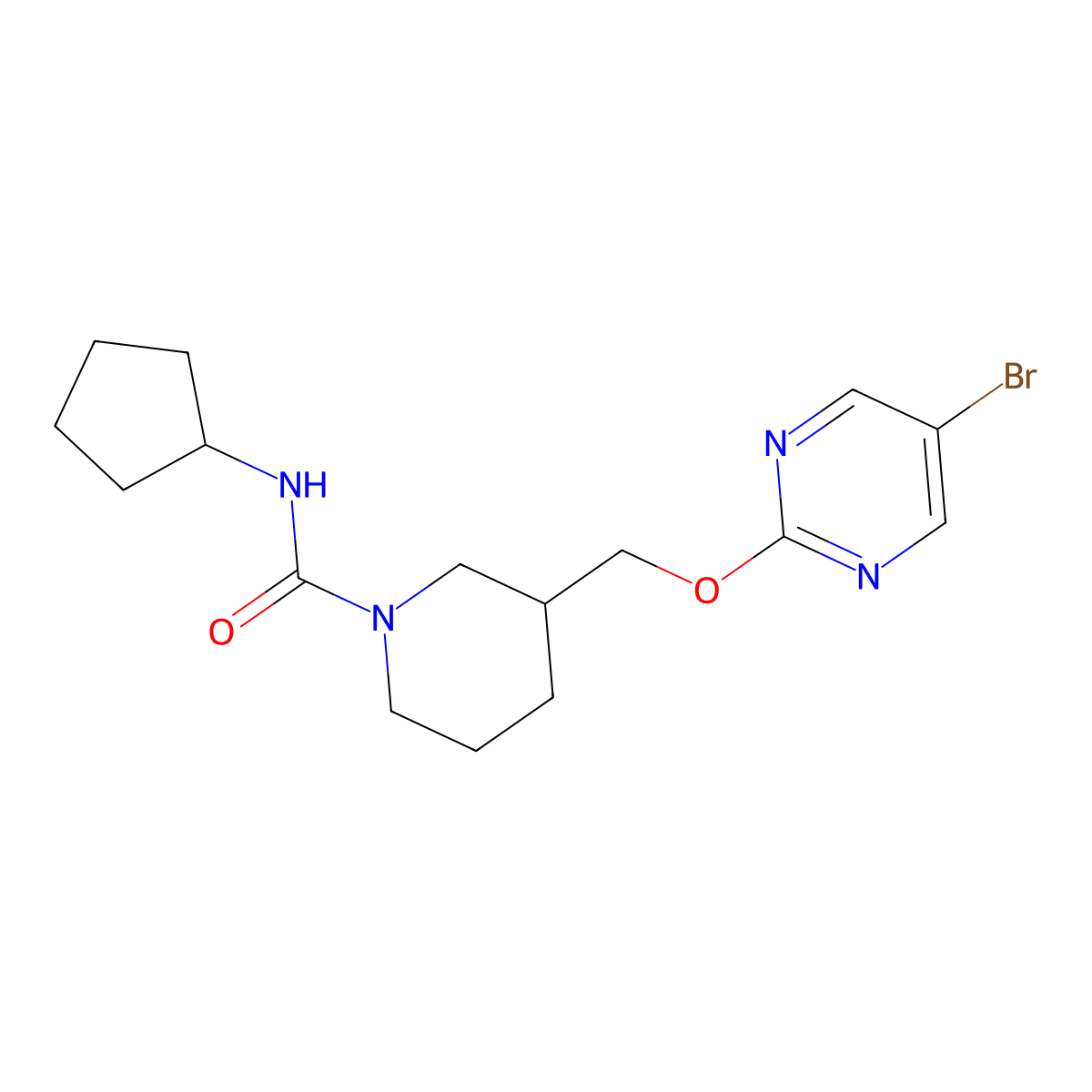 3-{[(5-bromopyrimidin-2-yl)oxy]methyl}-N-cyclopentylpiperidine-1-carboxamide molecular structure, CAS 2379976-62-0