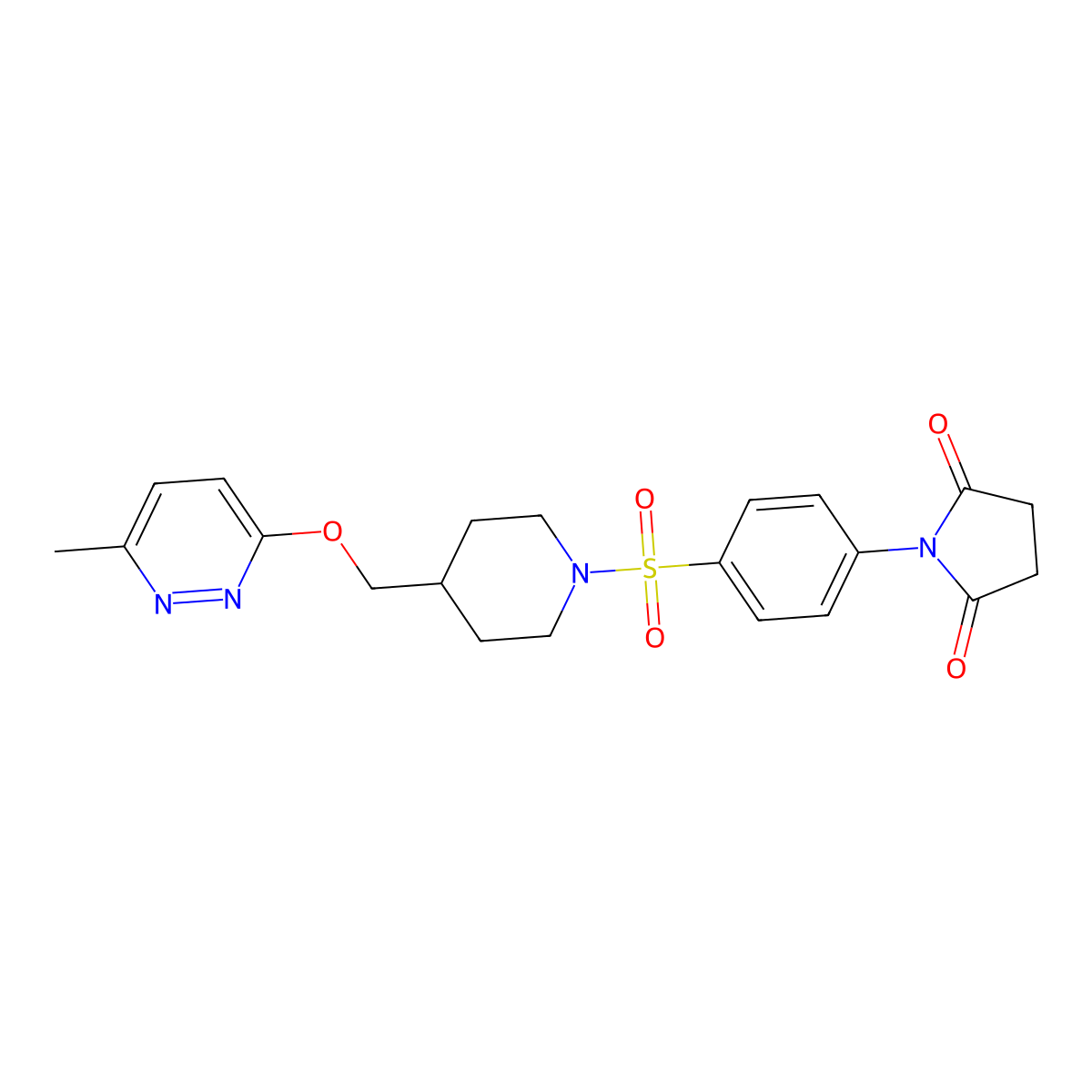1-{4-[(4-{[(6-Methylpyridazin-3-yl)oxy]methyl}piperidin-1-yl)sulfonyl]phenyl}pyrrolidine-2,5-dione molecular structure, CAS 2379976-66-4