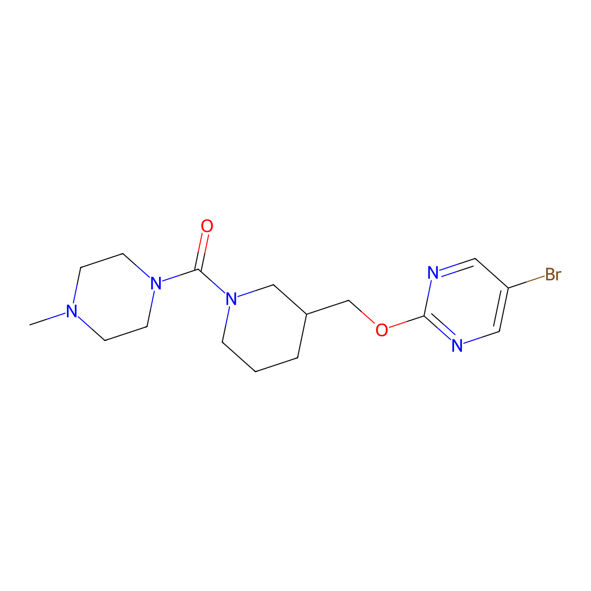 5-Bromo-2-{[1-(4-methylpiperazine-1-carbonyl)piperidin-3-yl]methoxy}pyrimidine molecular structure, CAS 2379976-67-5