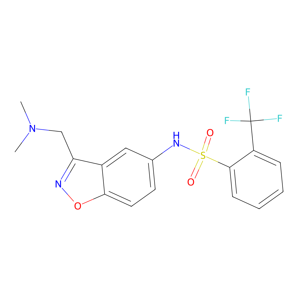 N-{3-[(dimethylamino)methyl]-1,2-benzoxazol-5-yl}-2-(trifluoromethyl)benzene-1-sulfonamide molecular structure, CAS 2379976-68-6
