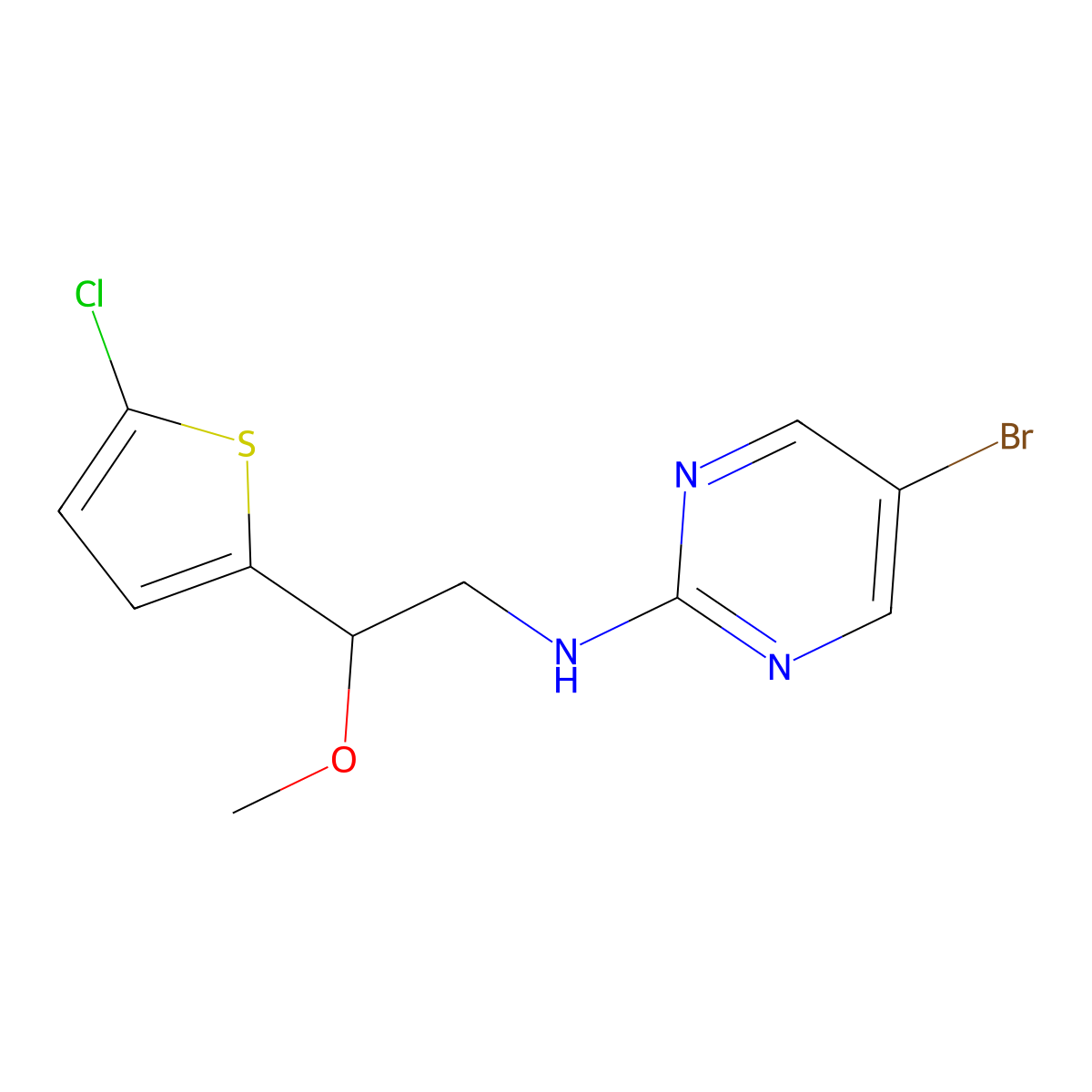 5-Bromo-N-[2-(5-chlorothiophen-2-yl)-2-methoxyethyl]pyrimidin-2-amine molecular structure, CAS 2379976-69-7